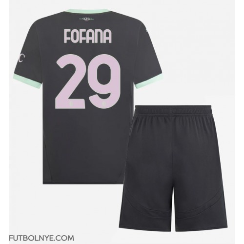 Camiseta AC Milan Youssouf Fofana #29 Tercera Equipación para niños 2024-25 manga corta (+ pantalones cortos)